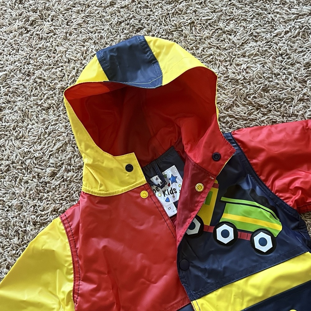 Wippette Kids Raincoat Construction Vehicles Primary Colors Snap-up Toddler 2T